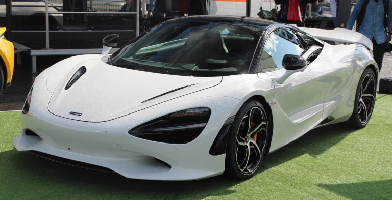 White McLaren 750S coupe displayed on grass