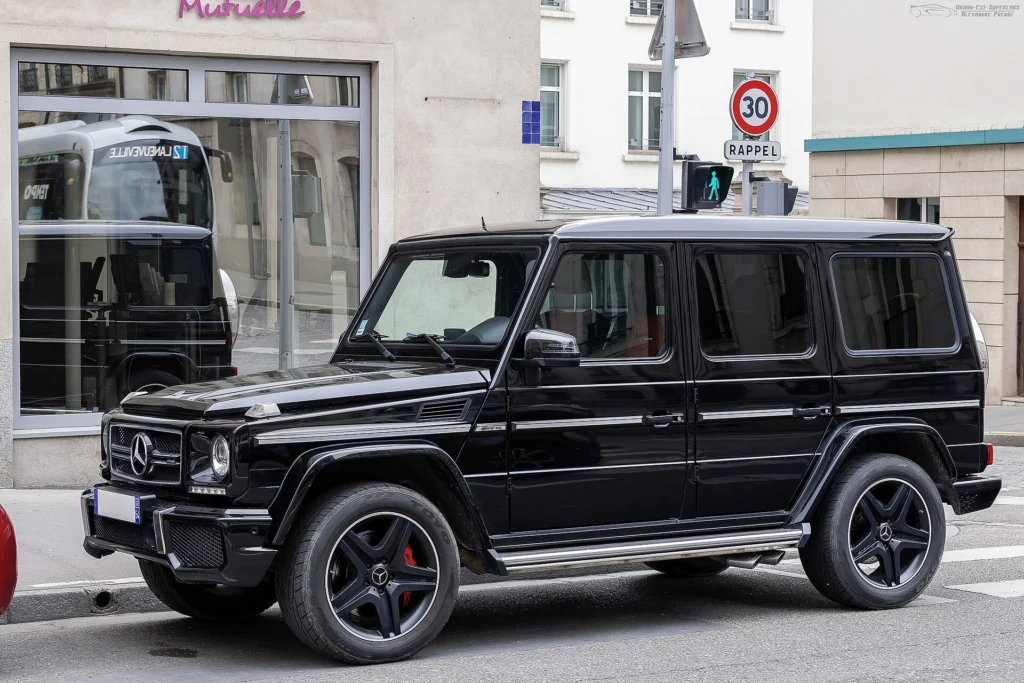 Black Mercedes-AMG G 63 parked on a street